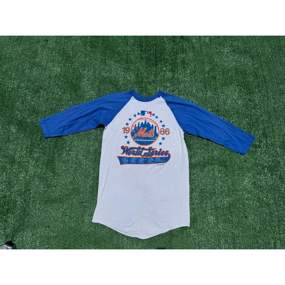 Rare New York Mets Official 1986 World Series Ringer T-shirt youth size medium